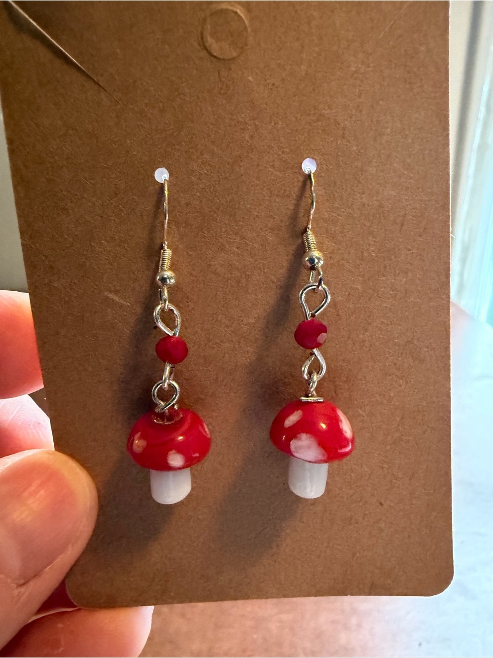 Handmade Red Mushroom Dangle Earrings